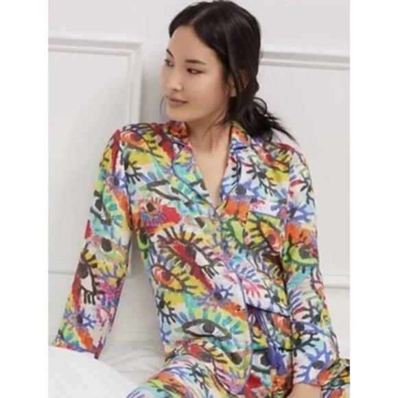 ANTHROPOLOGIE SPOGART Rainbow Eye Pajama Top Abstract Multicolor Lounge - Size M - Picture 1 of 11